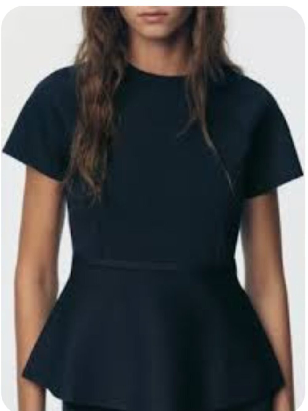 ZARA Navy Peplum Short Sleeve Top Women's Size Small
